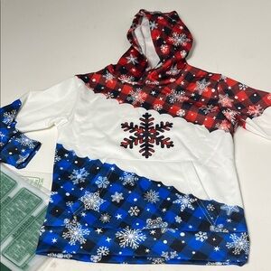 Amazon Youth XS Red White Blue Snowflake Winter Graphic Hoodie